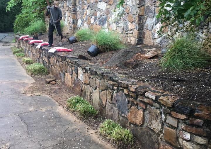 Mulch and rocks landscaping project in greater Little Rock Before Photo